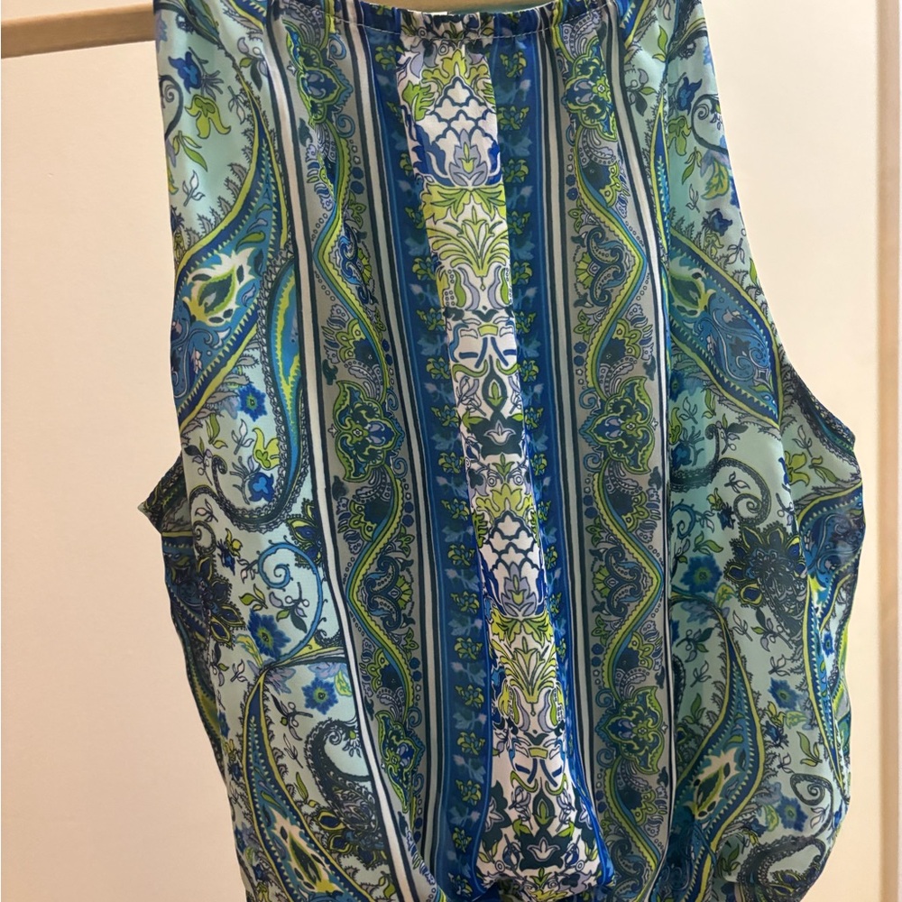 London Times Vibrant Blue and Green Paisley Top